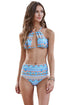 Halter Cut out Mix Printed High Waist Bottom Bikini